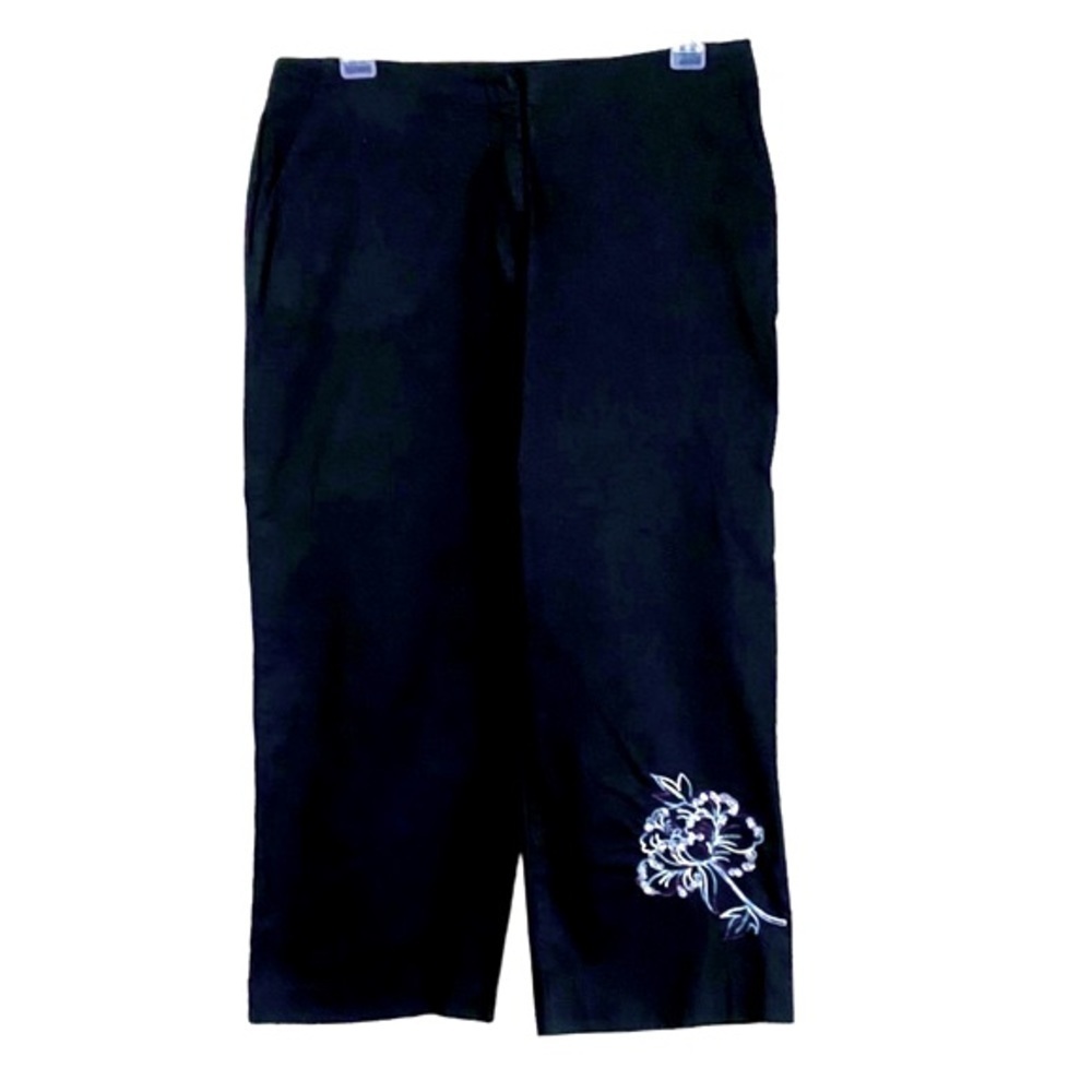 Black Cotton Cropped Pants Size 10 Embellished